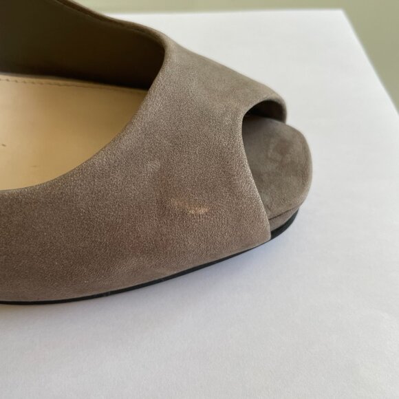 Nine West Grey Suede Peep Toe Sling Back Platform Pumps - Picture 7 of 8